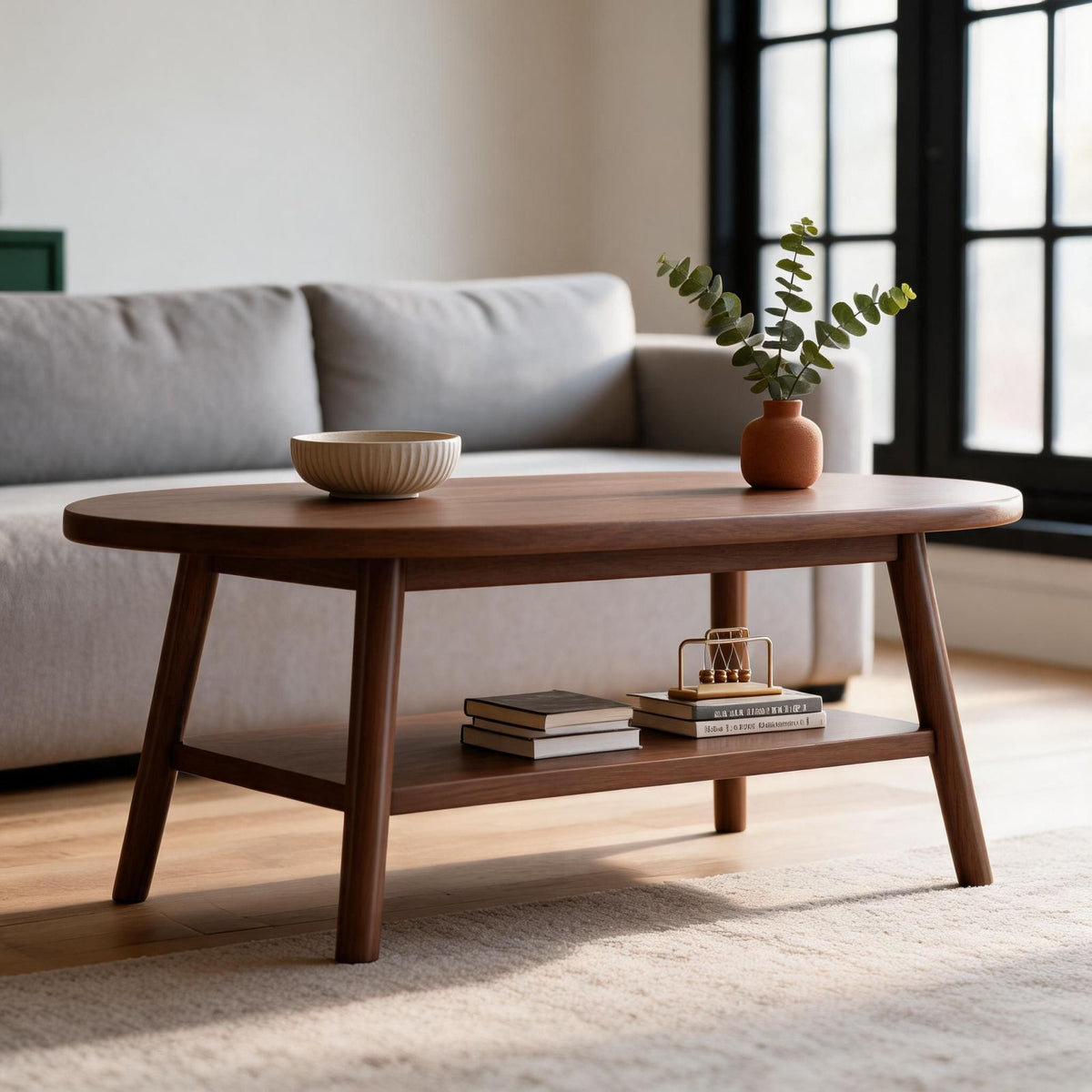 Ovaler Couchtisch mit offenem unterem Regal